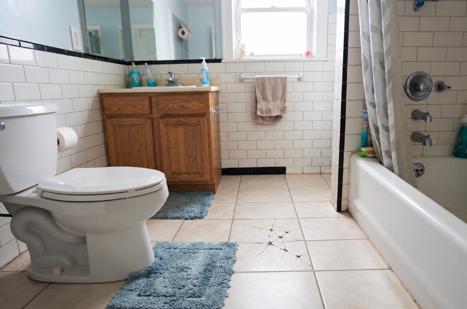 Bathroom with broken tiles